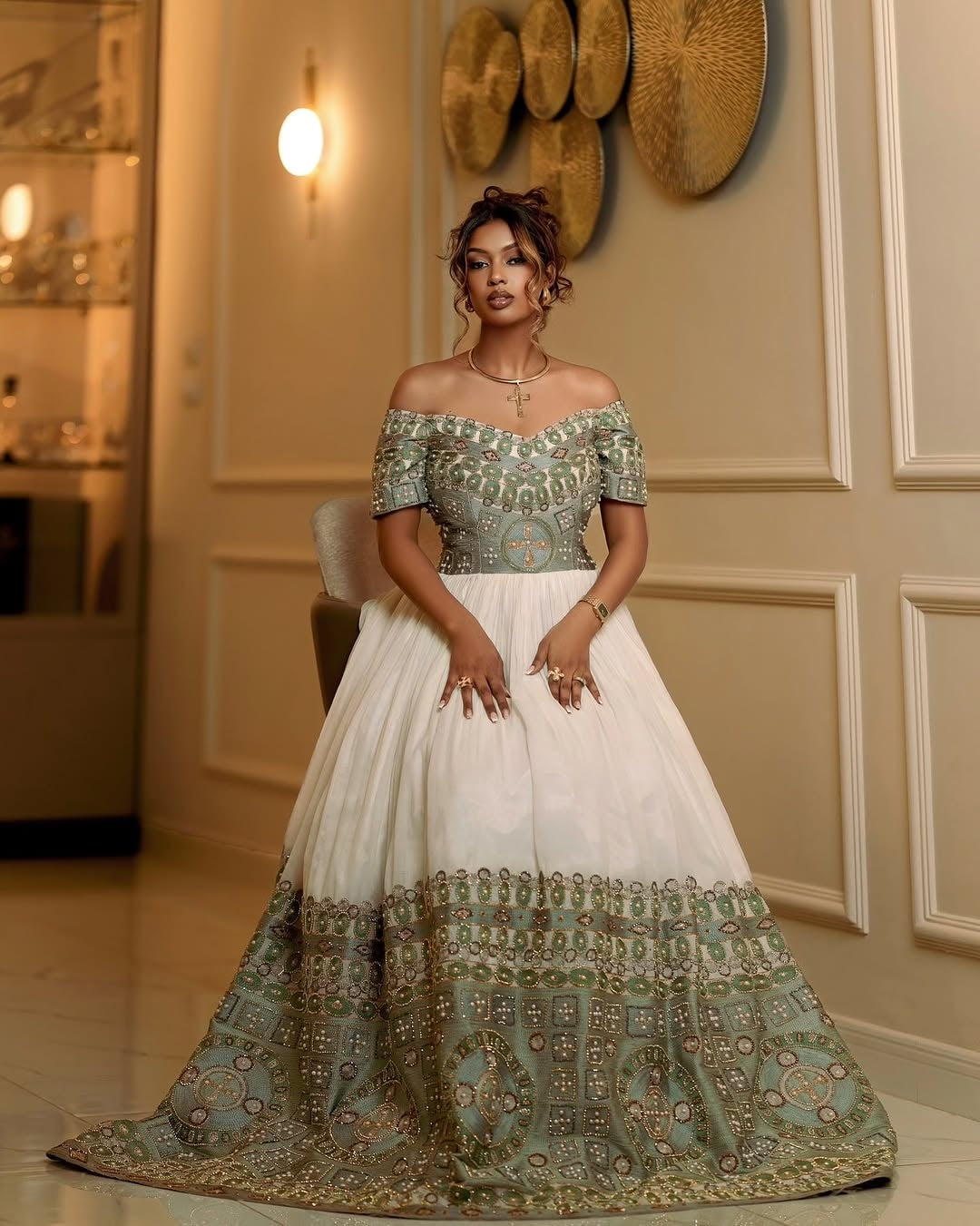 Green Ethiopian Wedding Dress Off-Shoulder Modern Habesha Kemis with Habesha Outlets Green Ethiopian Wedding Dress Off-Shoulder Modern Habesha Kemis with Habesha Outlets