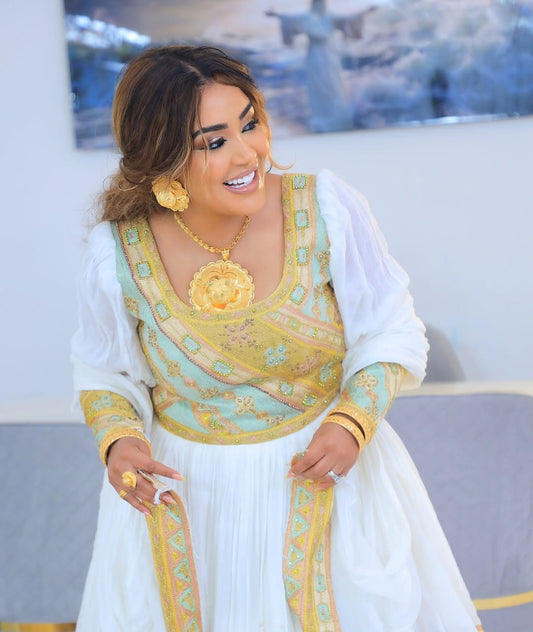 Gold Ethiopian Dress Traditional | Elegant Dress for Special Occasions