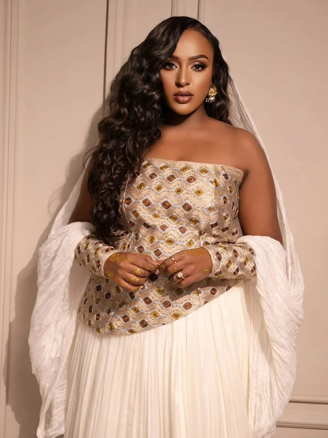 Ivory brown Ethiopian Dress Traditional | Elegant Dress for Church