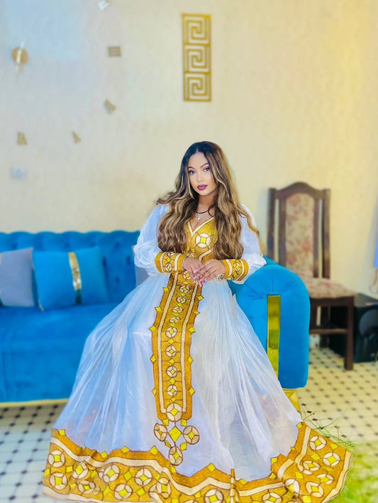 The Ethiopian Store | Gold Traditional Habesha Dress for Cultural Events