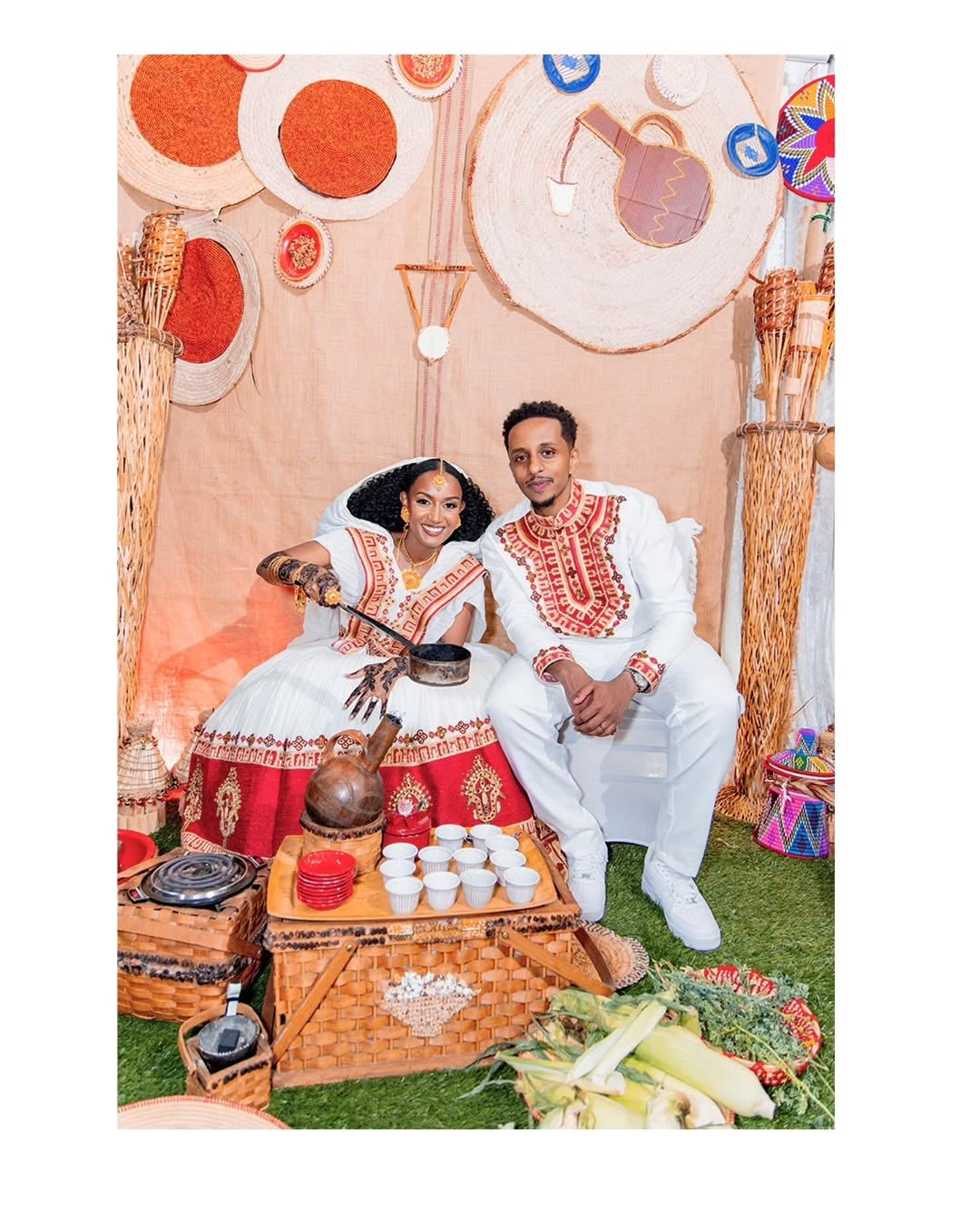 Red Ethiopian Wedding Dress – Luxury Habesha Kemis with Gold Tibeb Embroidery