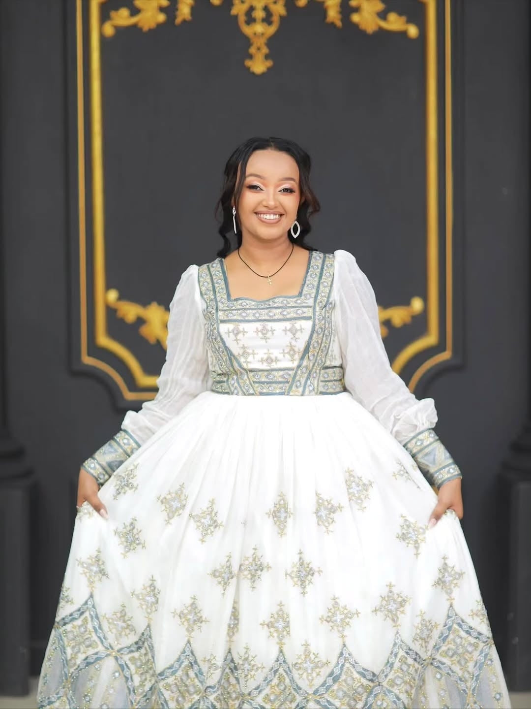 Silver Habesha Couple Matching Set – Elegant Ethiopian Traditional Couple Outfit for Weddings, Cultural Celebrations and Special Occasions