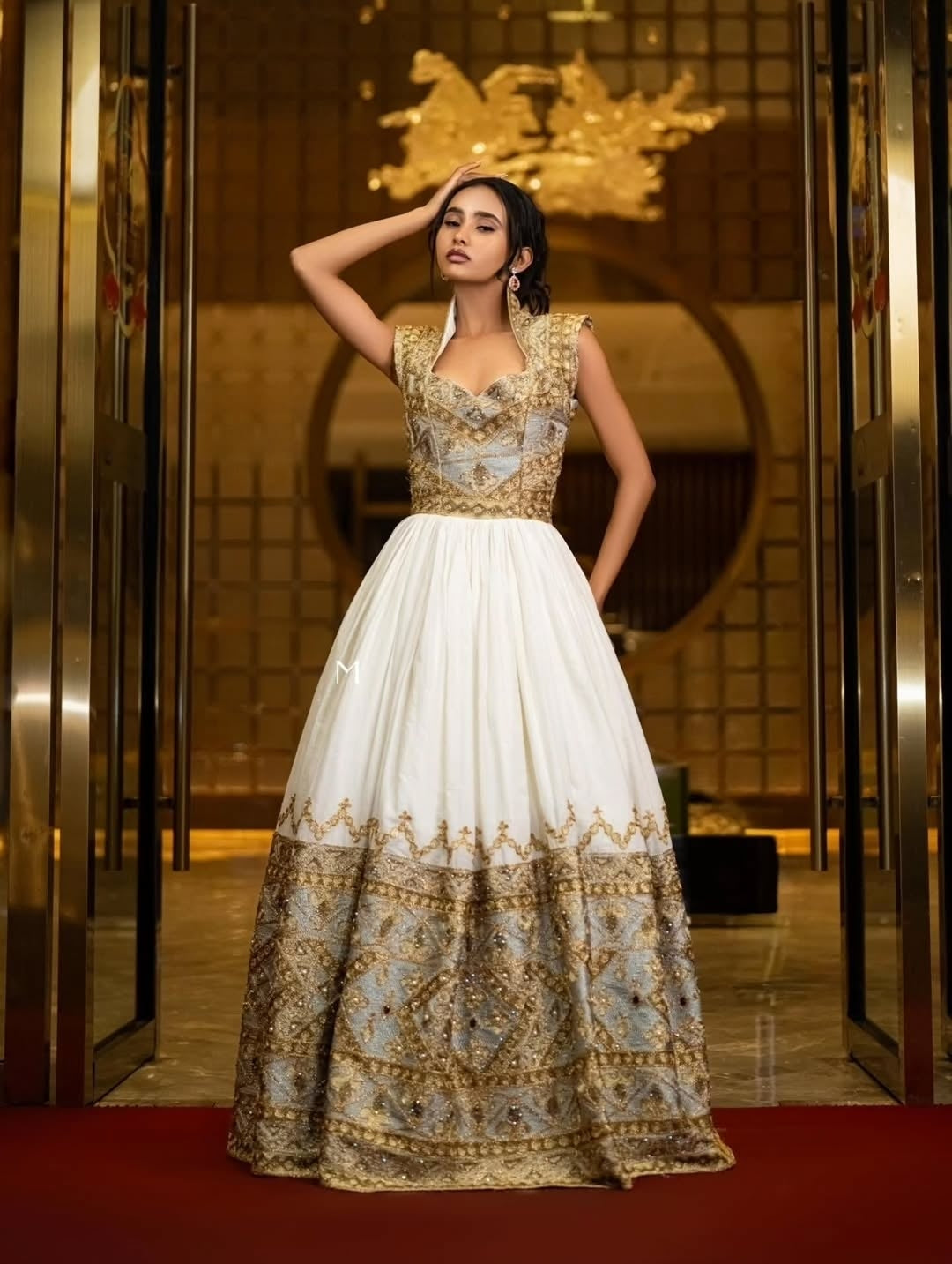 green white and gold dress Ethiopian Wedding with Tilf embroidery. Custom-made b Straight across What Is The Meaning Luxury white and green Size:Child5