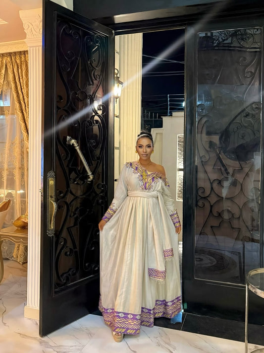 Red Ethiopian Traditional Dress – Bold Cultural Outfit with Handwoven Tibeb Embroidery for Weddings, Holidays & Special Occasions