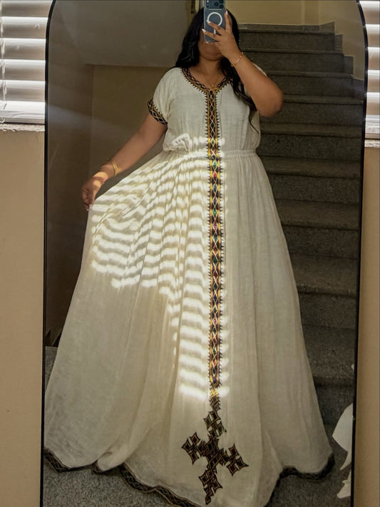Women's Green Ethiopian Dress for Cultural Events | Traditional Ethiopian Dress with Tilf Border