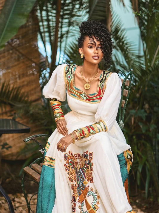 Gold Ethiopian Kemis – Luxury Traditional Habesha Dress for Weddings and Grand Celebrations