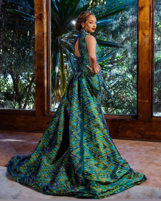 Teal Habesha Kemis & Suit Set – Matching Modern Ethiopian Couple’s Attire by Tsehaye Mehari