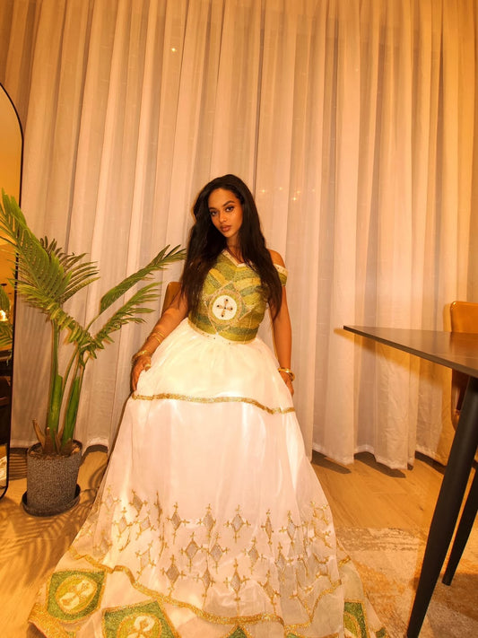 Ethiopian Dresses | Habesha Dress with Green Accents