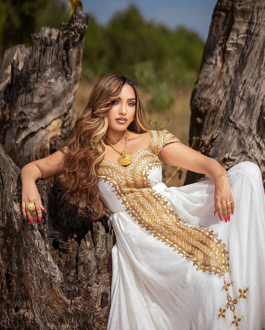 Model wearing Ethiopian Dress
