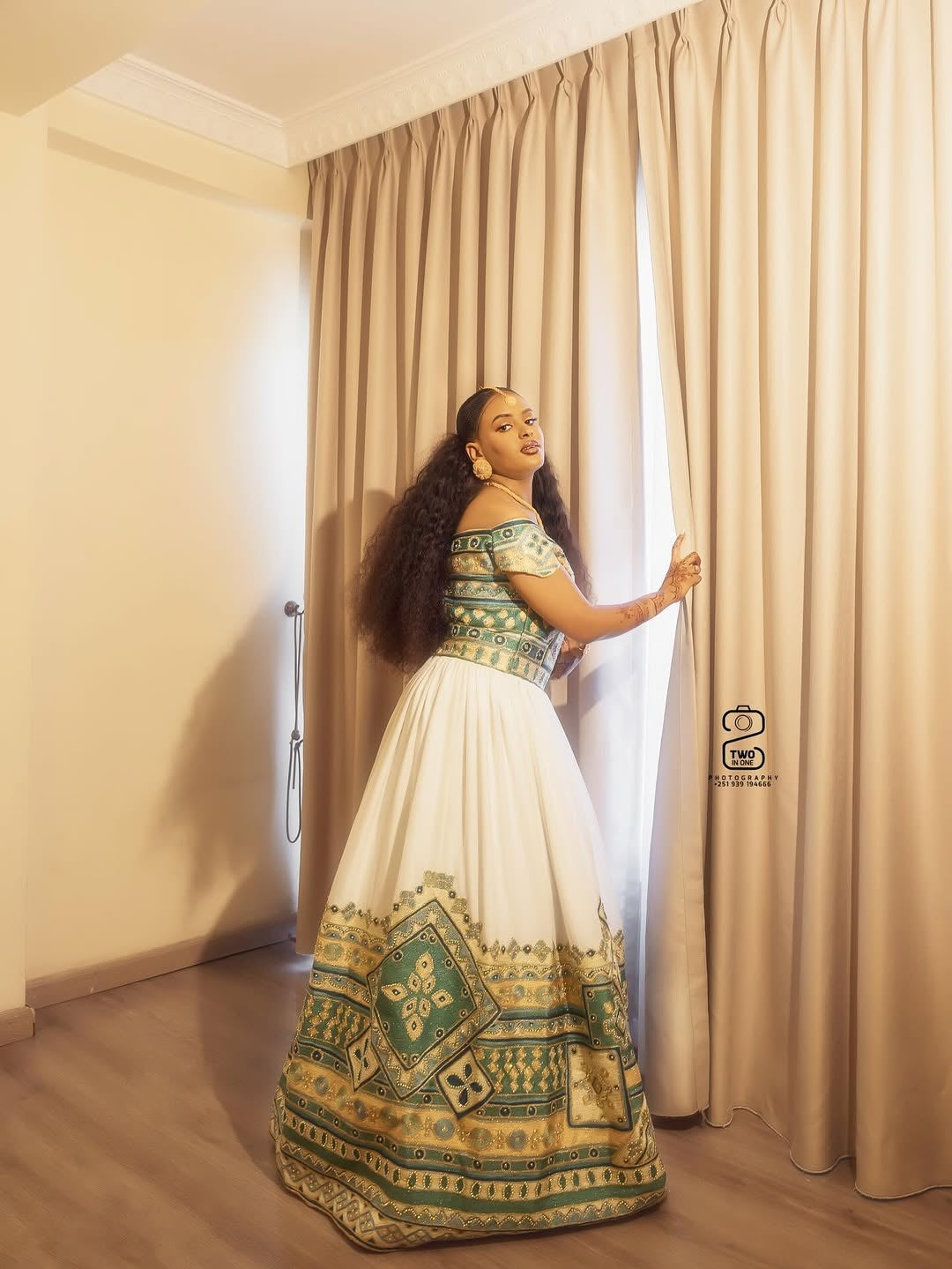 Green Habesha Wedding Dress – Elegant Ethiopian Bridal Kemis with Timeless Design for Weddings and Cultural Ceremonies