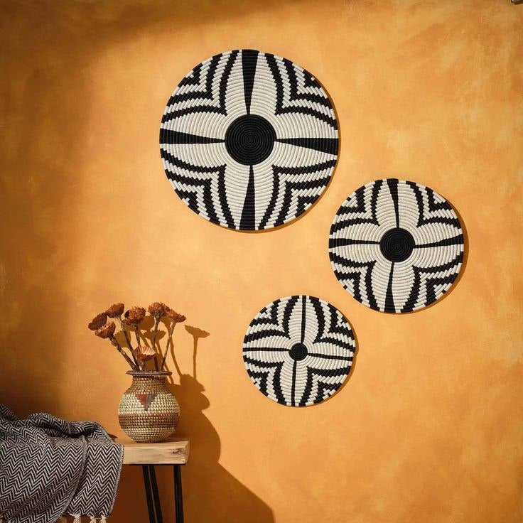 Ethiopian Multi-Circle Wall Basket – Earth Tones & Black Highlights (Customizable)