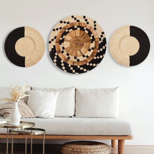 Bright & Bold Habesha Wall Basket Set – Brown,Bblack, and Cream (Custom Order)