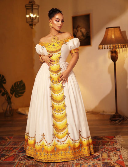 Ethiopian Store | Gold Elegant Habesha Dress Handmade Clothing