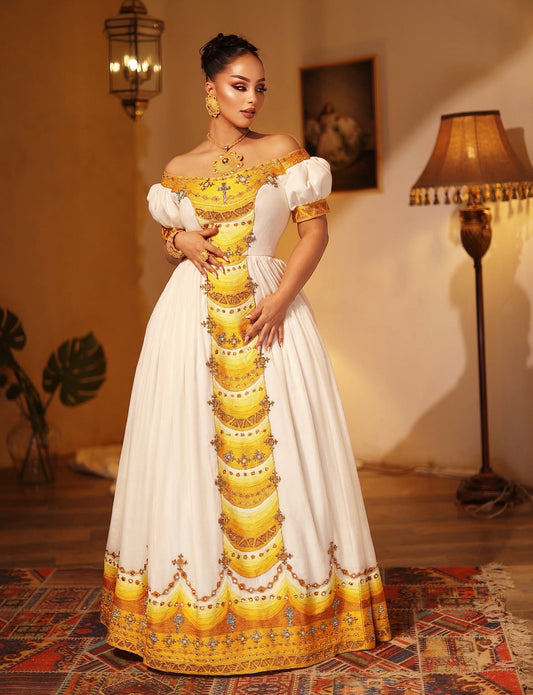 Ethiopian Store | Gold Elegant Habesha Dress Handmade Clothing