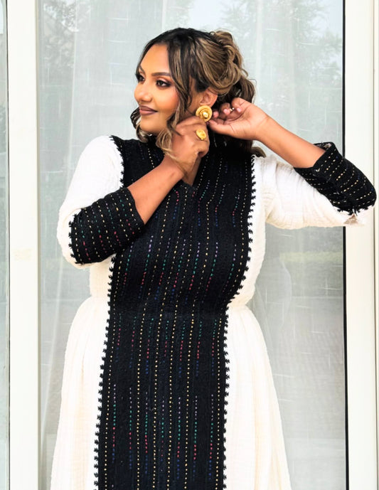 White Habesha Dress | Handwoven Cotton Kemis Traditional Ethiopian