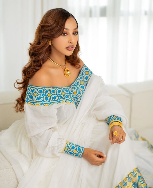 Blue Ethiopian Clothing | Elegant Traditional Dresses Handmade