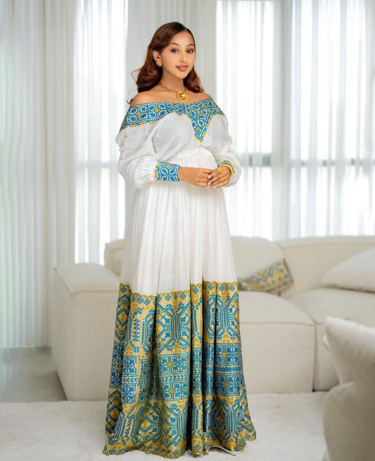 Blue Ethiopian Clothing | Elegant Traditional Dresses Handmade