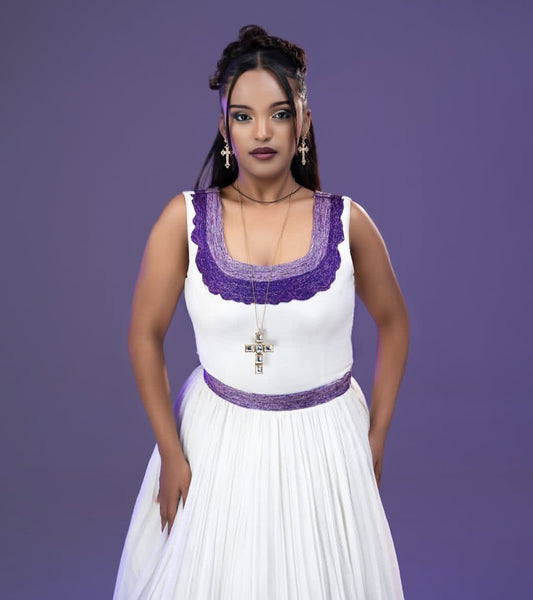 Unique Habesha Dress with Purple Cross Tibeb – Ethiopian Traditional Dress