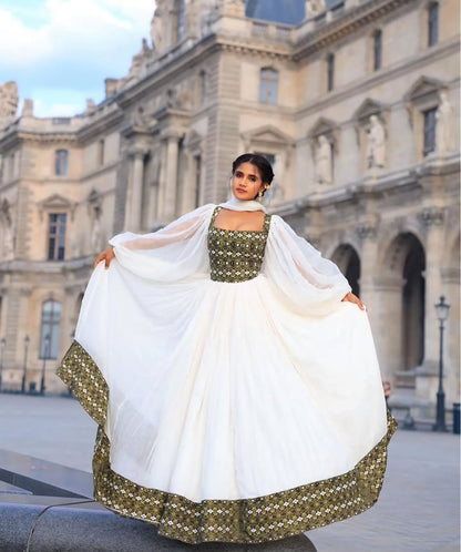 Chic Habesha Dress with Olive Green Tibeb – Modern Ethiopian dress