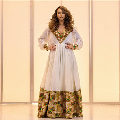 Exquisite Habesha Dress with gold Tibeb – Handwoven Ethiopian Dress