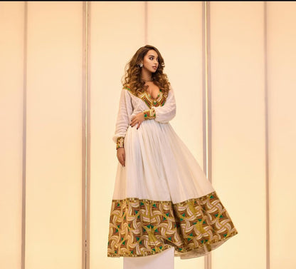 Exquisite Habesha Dress with gold Tibeb – Handwoven Ethiopian Dress
