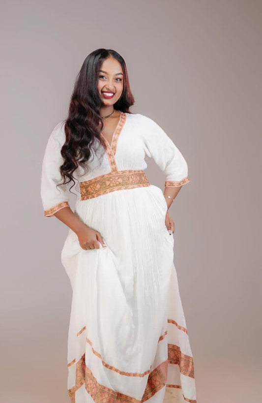Timeless Habesha Kemis with Gold Tibeb – Handmade Ethiopian Dress for Celebrations