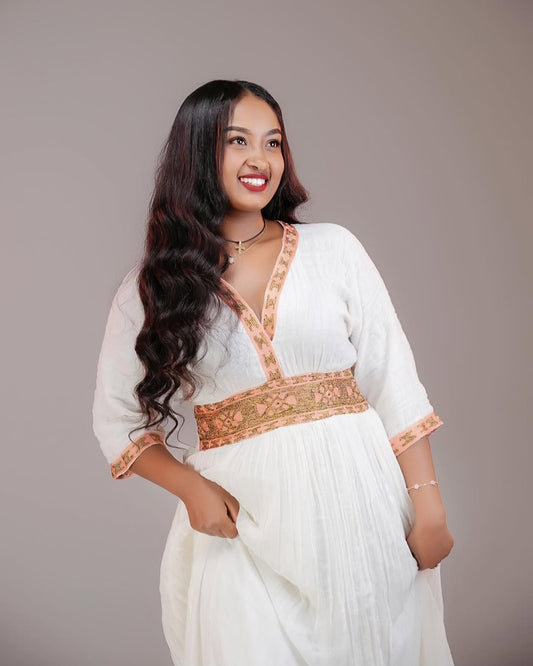 Timeless Habesha Kemis with Gold Tibeb – Handmade Ethiopian Dress for Celebrations
