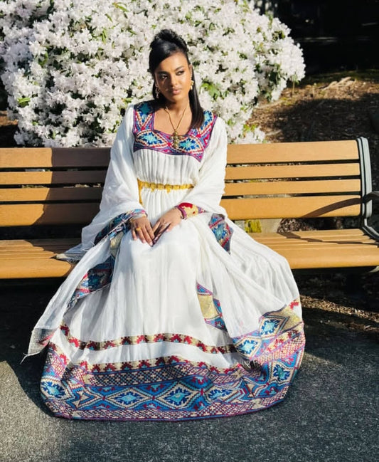 Colorful Habesha Dress with Intricate Tibeb – Ethiopian Traditional Dress