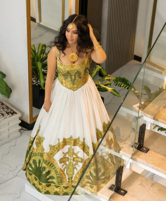 Green Habesha wedding Dress – Unique Ethiopian Cultural Attire