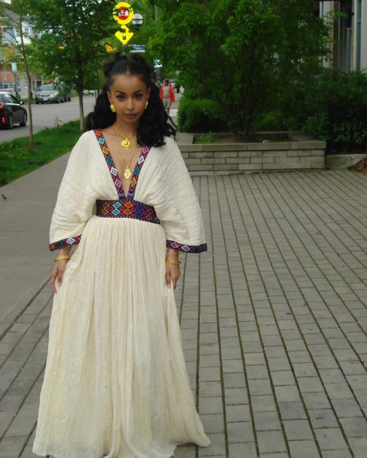 vibrant Habesha Dress with Colorful Tibeb – Ethiopian Traditional Dress