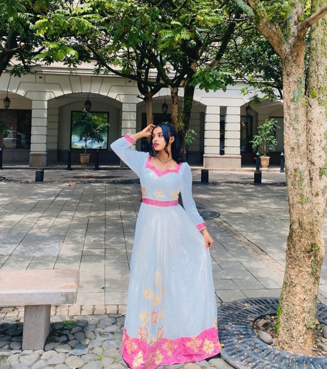 Regal Handmade Pink Habesha Dress – Modern Ethiopian Kemis