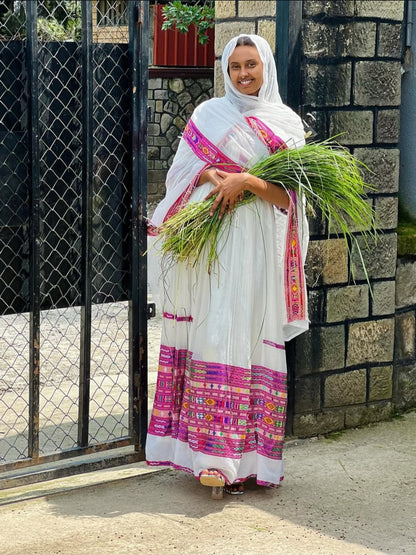 Vibrant Purple Habesha Dress – Authentic Ethiopian Kemis