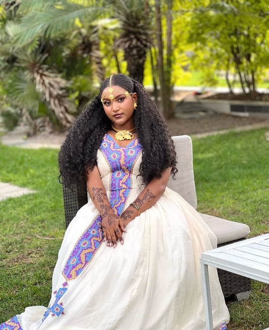 Grand Habesha Wedding Dress with Purple Tibeb – Ethiopian Bridal zuria