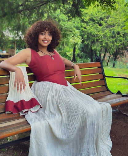 ethiopian casual dress Olive Elegance Dress ,Ethiopian Cultural Cloth M