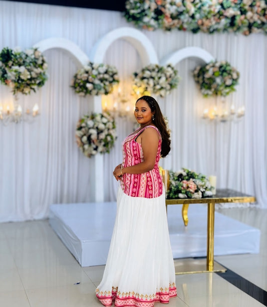 Pink & White Habesha Dress – Contemporary Ethiopian Kemis