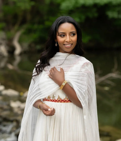 Classic Habesha Dress with Red Tibeb – Traditional Ethiopian Dress for Women