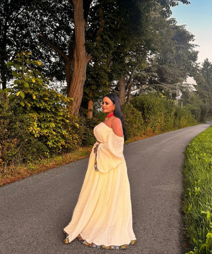 Off-Shoulder Habesha Dress – Modern Ethiopian Traditional Dress
