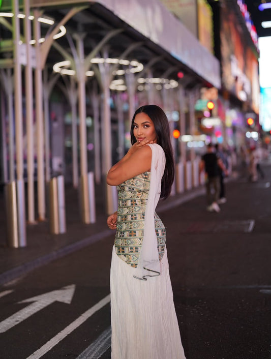 Modern Habesha Dress with Unique Pattern - Handwoven Ethiopian kemis