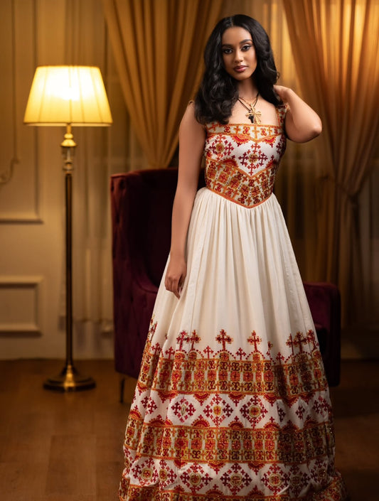 Elegant Ethiopian wedding Dress – Cultural Habesha Dress for Shimglina & Events