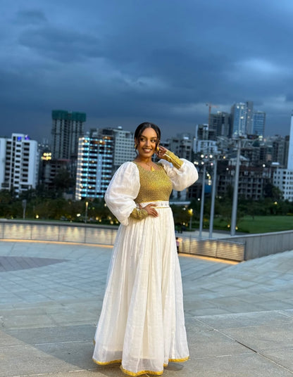 Ethiopian Dress with Royal Gold Tibeb – Modern Habesha Kemis