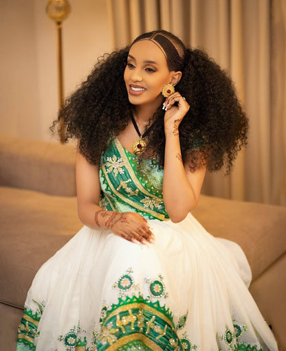 Eritrean Dress - Authentic Green habesha Wedding Attire for dispora Women