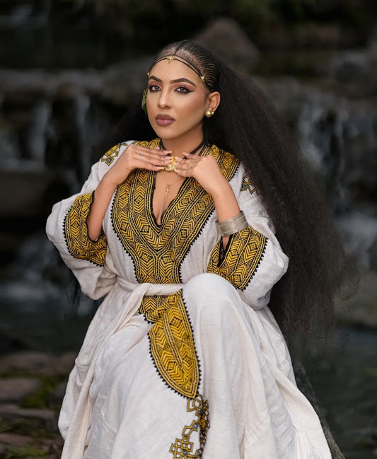 Modern Habesha Kemis - Elegant Ethiopian dress with Gold Style for Occasions