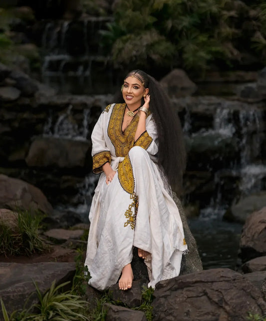 Modern Habesha Kemis - Elegant Ethiopian dress with Gold Style for Occasions