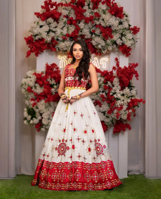 Red Ethiopian Dresses | Elegant Habesha wedding Kemis for Brides & Guests