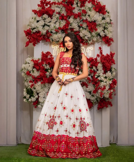 Red Ethiopian Dresses | Elegant Habesha wedding Kemis for Brides & Guests