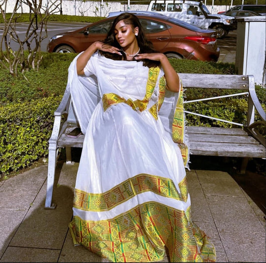 White Ethiopian Habesha Dress | Handwoven Cultural Clothes Online