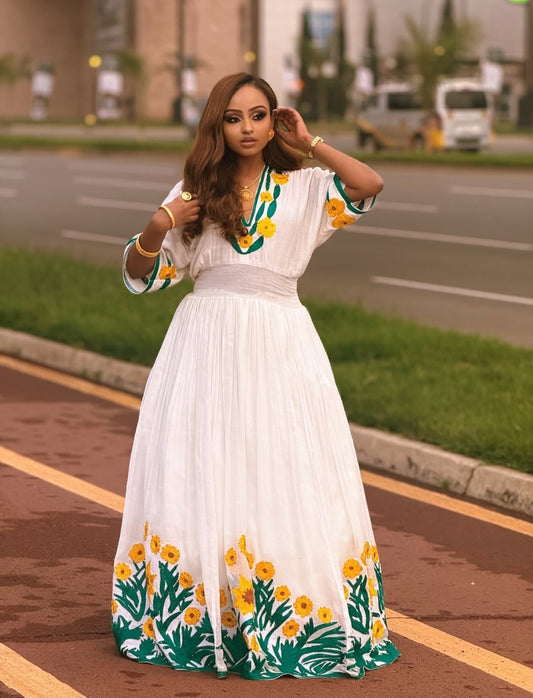 Green Ethiopian Clothing | Stylish Habesha Dress for Cultural Events