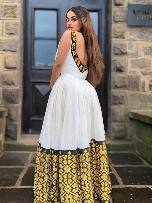 Yellow Ethiopian Dress Traditional | Diaspora Cultural Wear Handmade