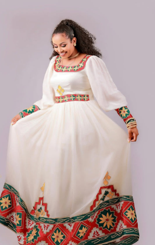 Red Habesha Clothes | Stylish Ethiopian Dress Traditional Handmade