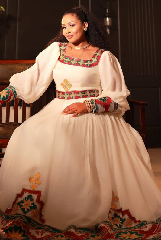 Red Habesha Clothes | Stylish Ethiopian Dress Traditional Handmade